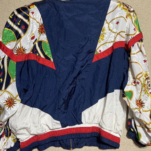 Vintage 90s Windbreaker Retro Stars Anchors Nautical Baroque Scarf Print SZ XL - Picture 9 of 9